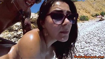 Super sexy Valentina Nappi fucked in public on beach